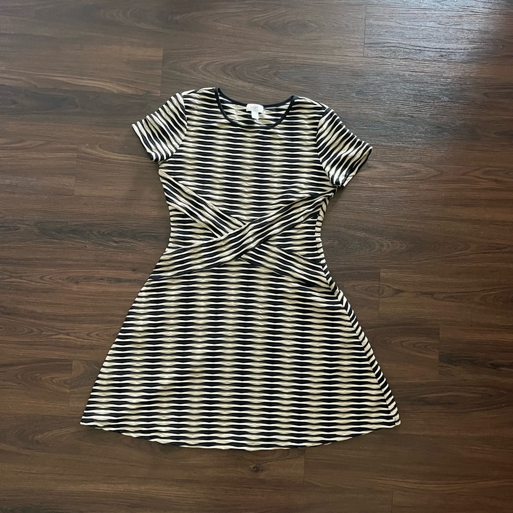 LOFT Black and Cream A-Line Mini Dress